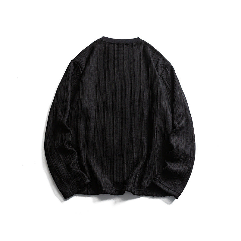 Unisex fine structure round neck pullover with vertical rib look and relaxed fit Chichicherry