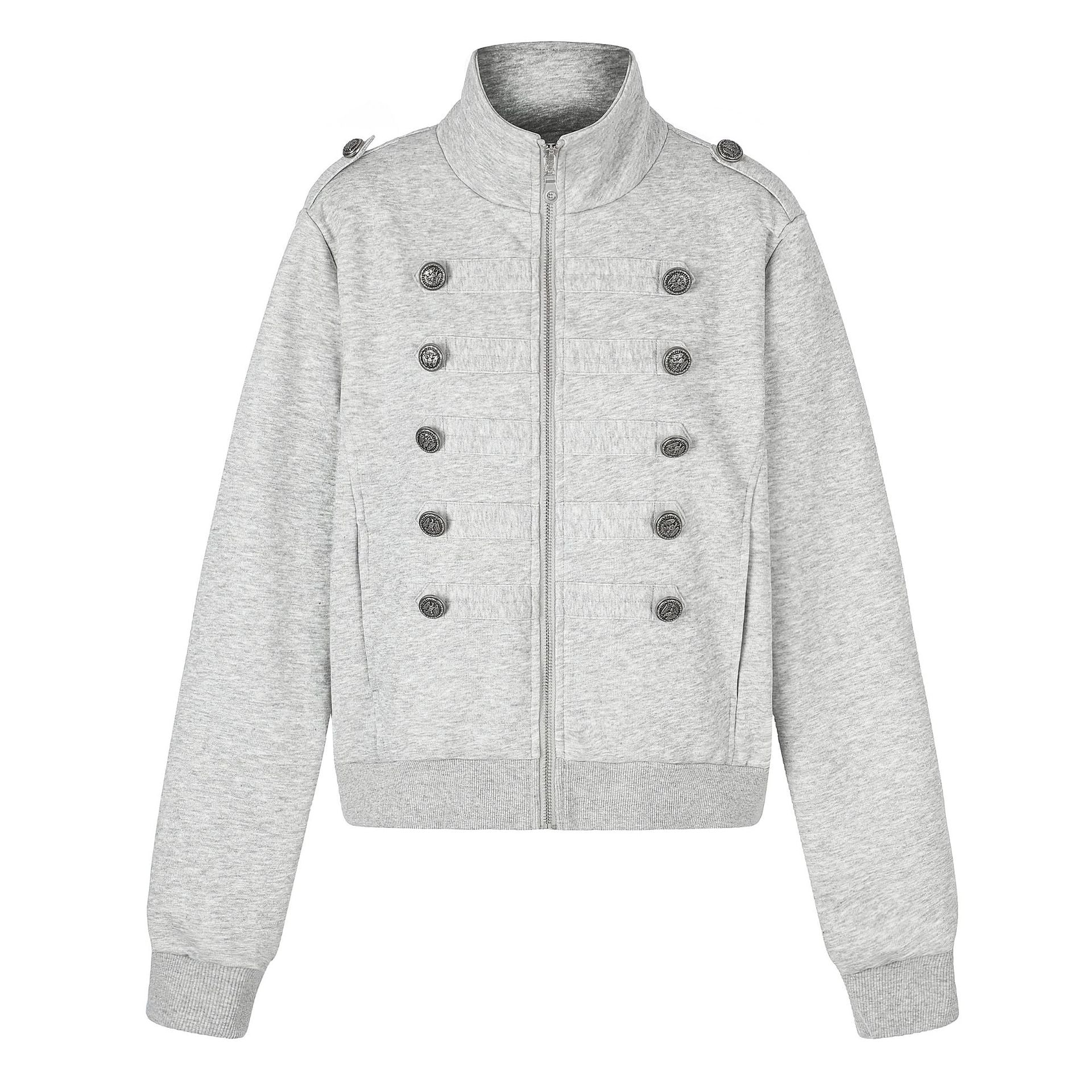 Women's Short Sweat Jacket in Military Style with Stand-Up Collar Chichicherry