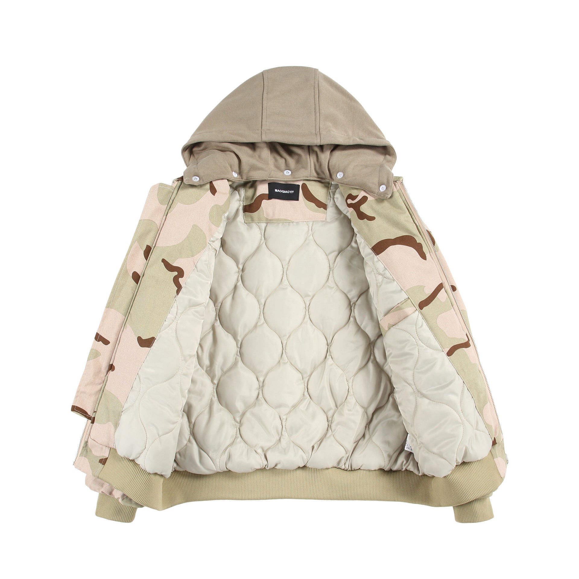 Unisex Oversize Cargo Bomber Jacket with Hood and Patches Utility Pockets Chichicherry