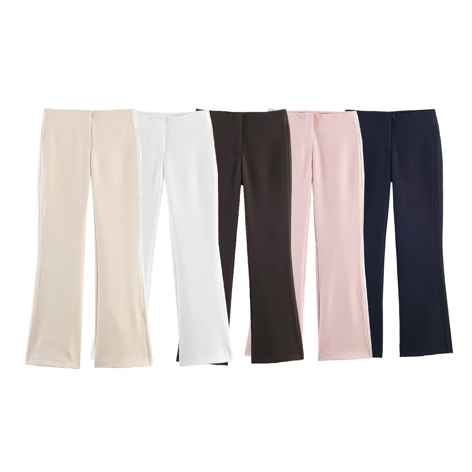 Women High-waisted Flared Trousers with Seam-Emphasized Sides and Stretch Chichicherry