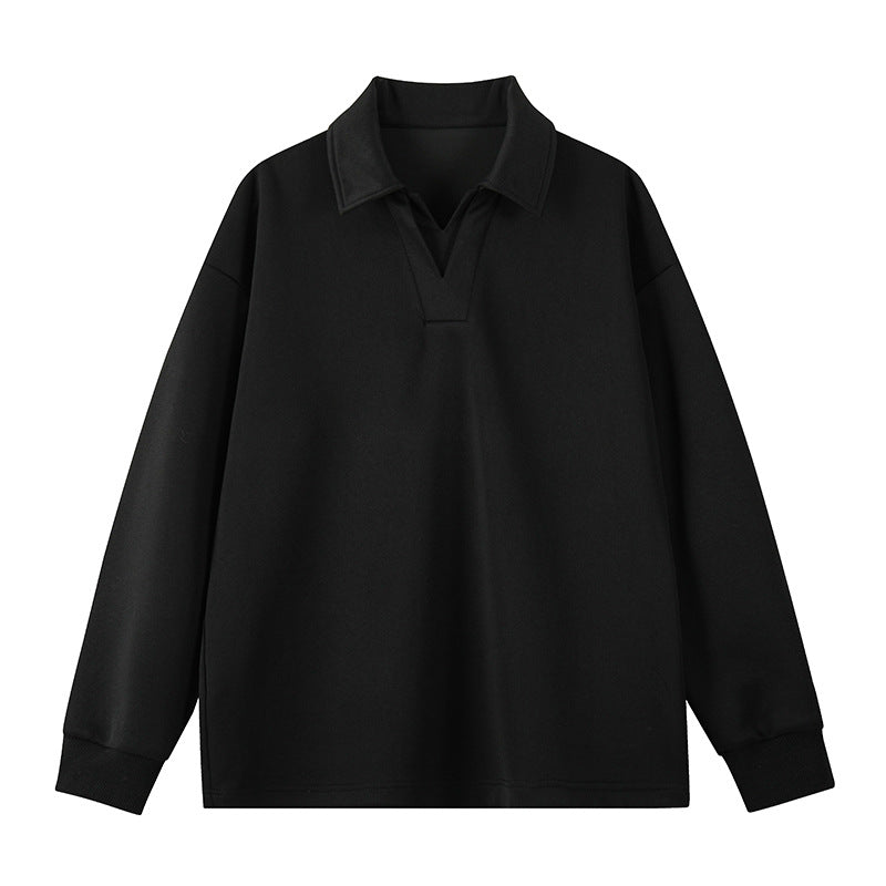 Men's Oversized Polo Sweatshirt with Deep V-Neck, Shirt Collar and Ribbed Cuffs Chichicherry