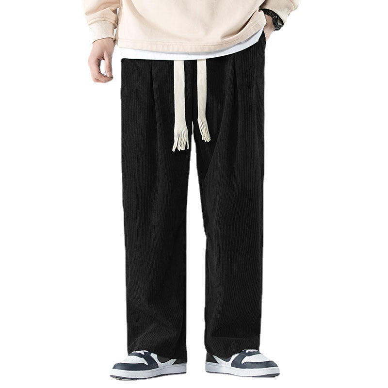 Men's loose-fitting corduroy pants with wide leg, elastic waistband and decorative drawstring Chichicherry