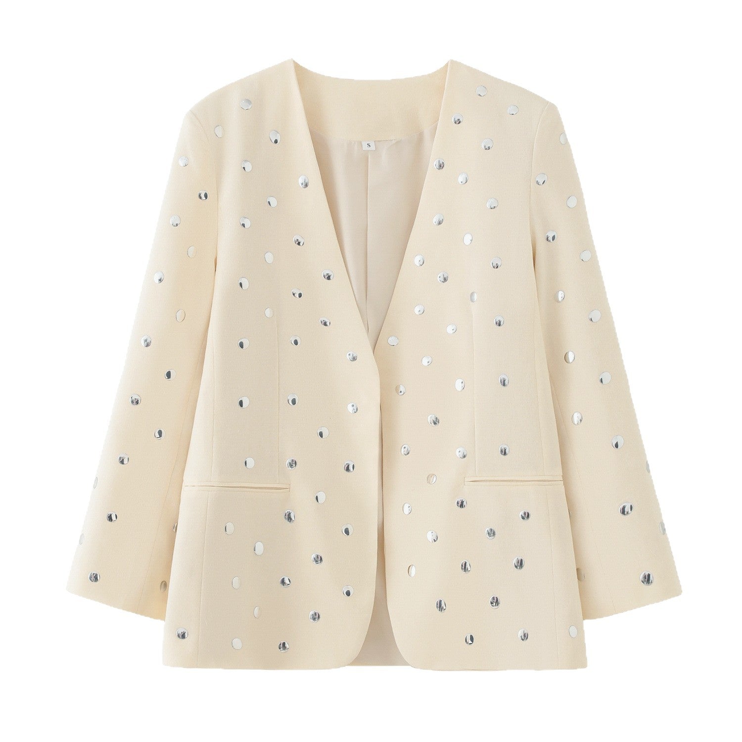 Women Longline Blazer with Sequin Embellishment in Polka Dot Optics Chichicherry