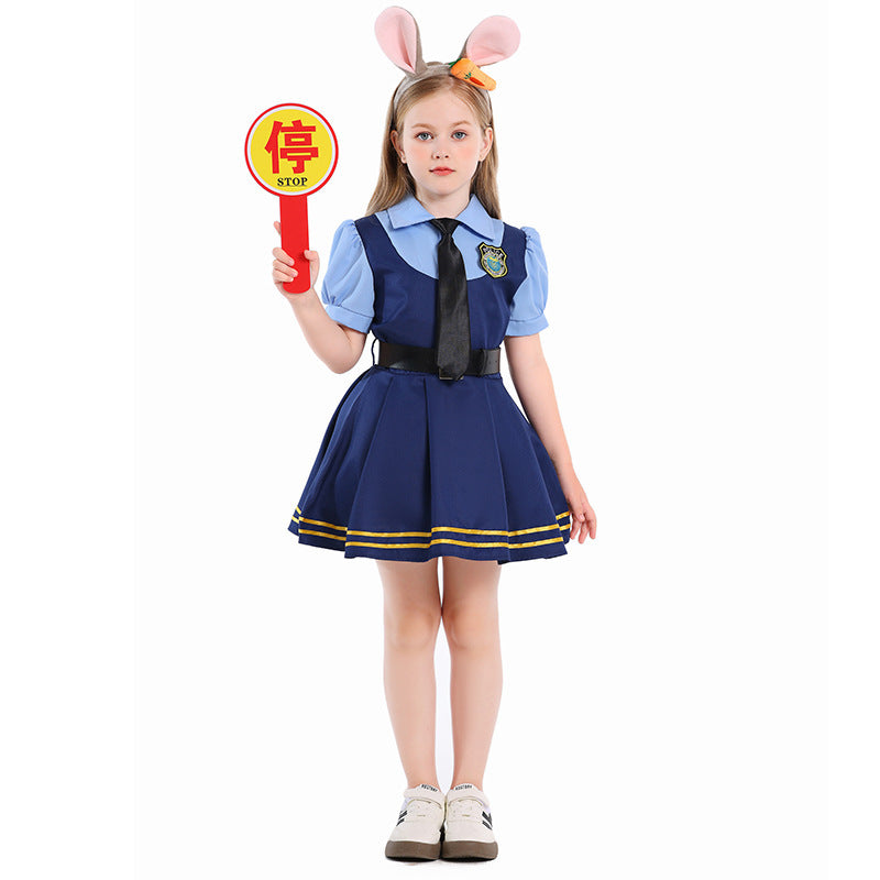 Girl Police Costume with Shirt, Skirt and Ear Applications Chichicherry