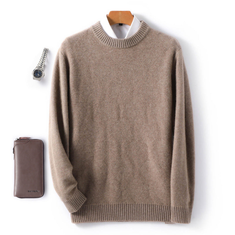 Men's fine crew neck sweater with subtle diamond structure made of cashmere blend Chichicherry