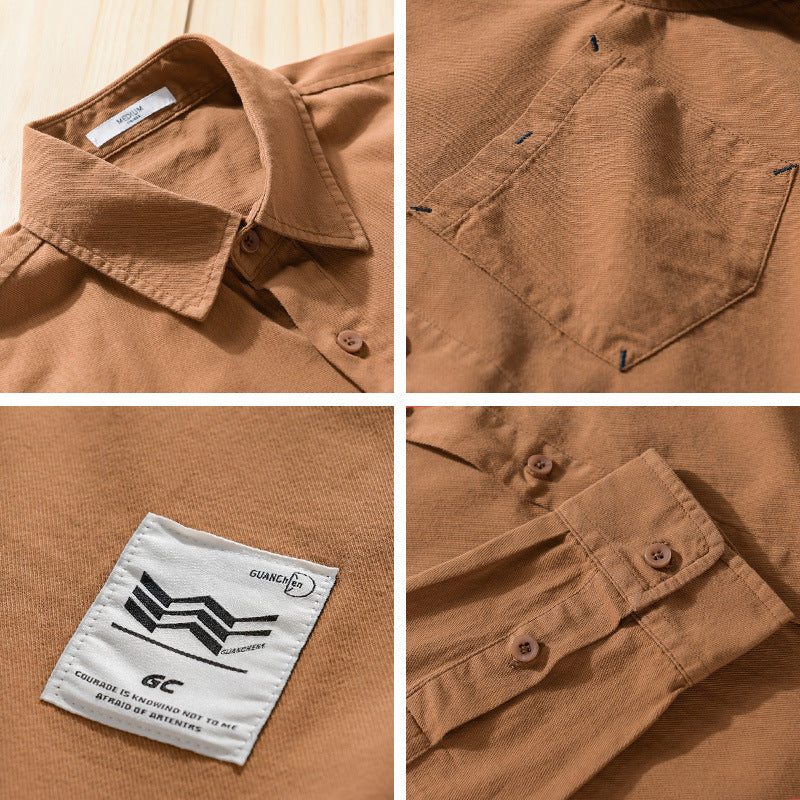 Men's Open Cotton Overshirt in Layering Look with Applied Chest Pocket Chichicherry