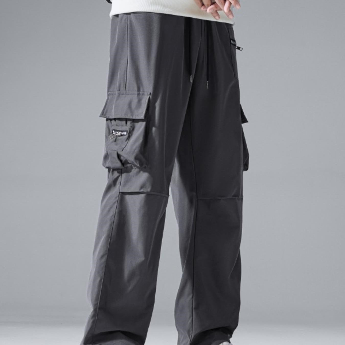 Men's Baggy Utility Cargo Pants with Multiple Pockets, Reinforced Knee Inserts & Drawstring Waist Chichicherry