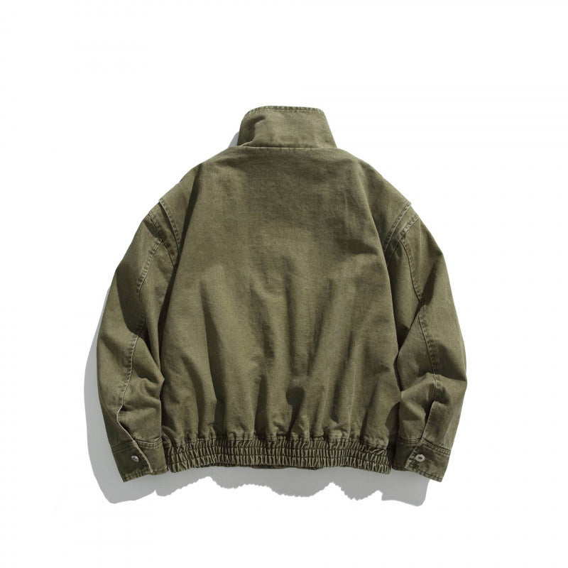 Unisex Boxy-Field Jacket in vintage canvas look with stand-up collar, flap pockets, and elastic hem Chichicherry