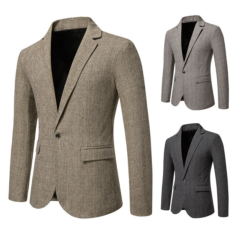 Men's Tailored Glencheck Blazer with One-Button Closure and Flap Pockets Chichicherry