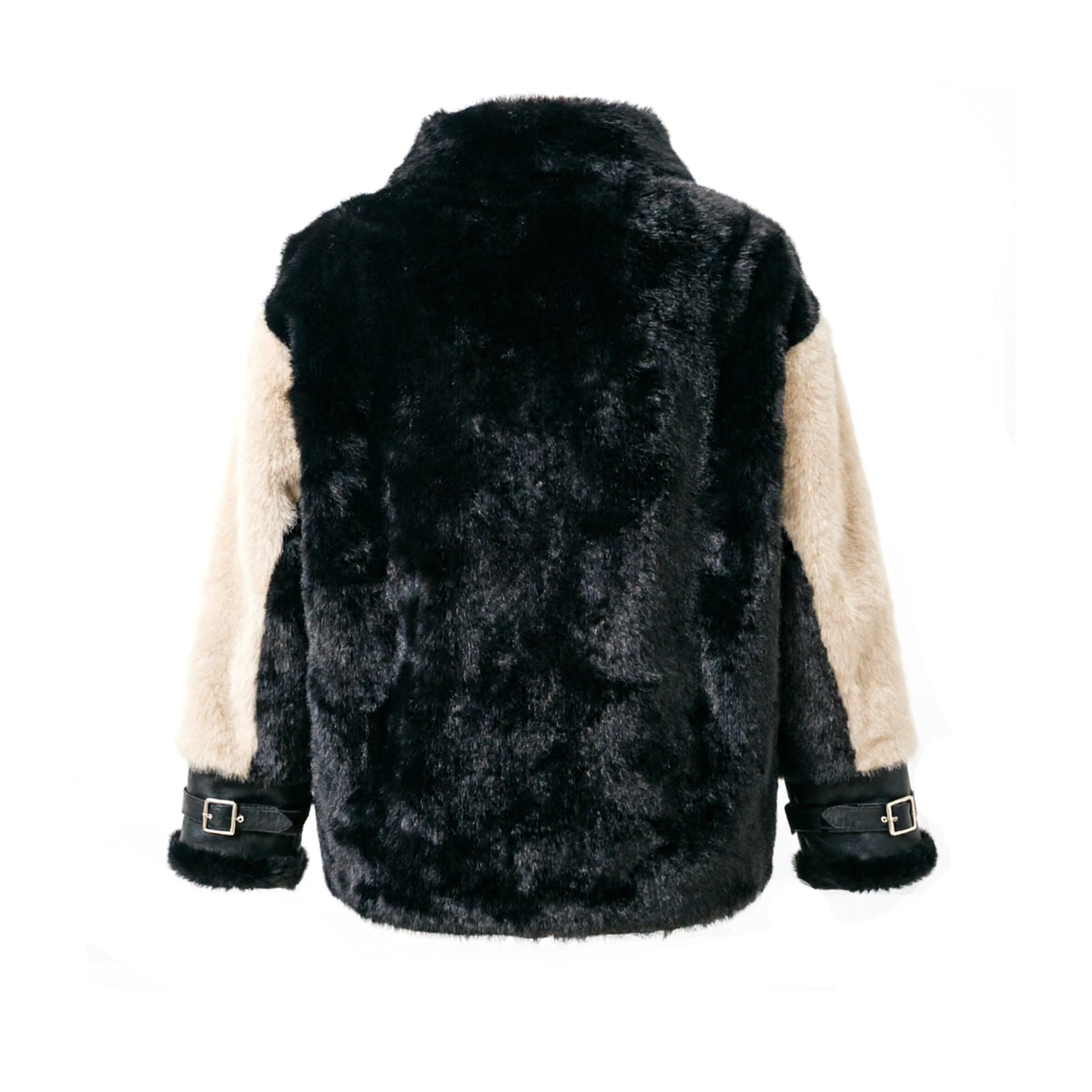 Women's short jacket in aviator style made of faux sheepskin with contrast sleeves Chichicherry