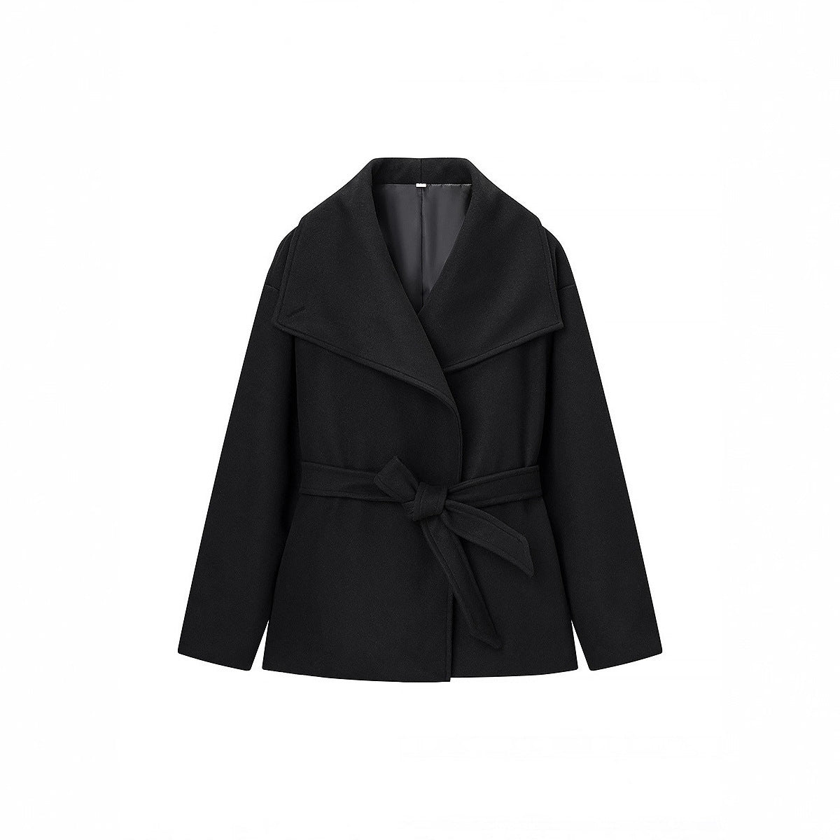 Women's Short Wrap Coat with Oversized Shawl Collar and Tie Belt Chichicherry