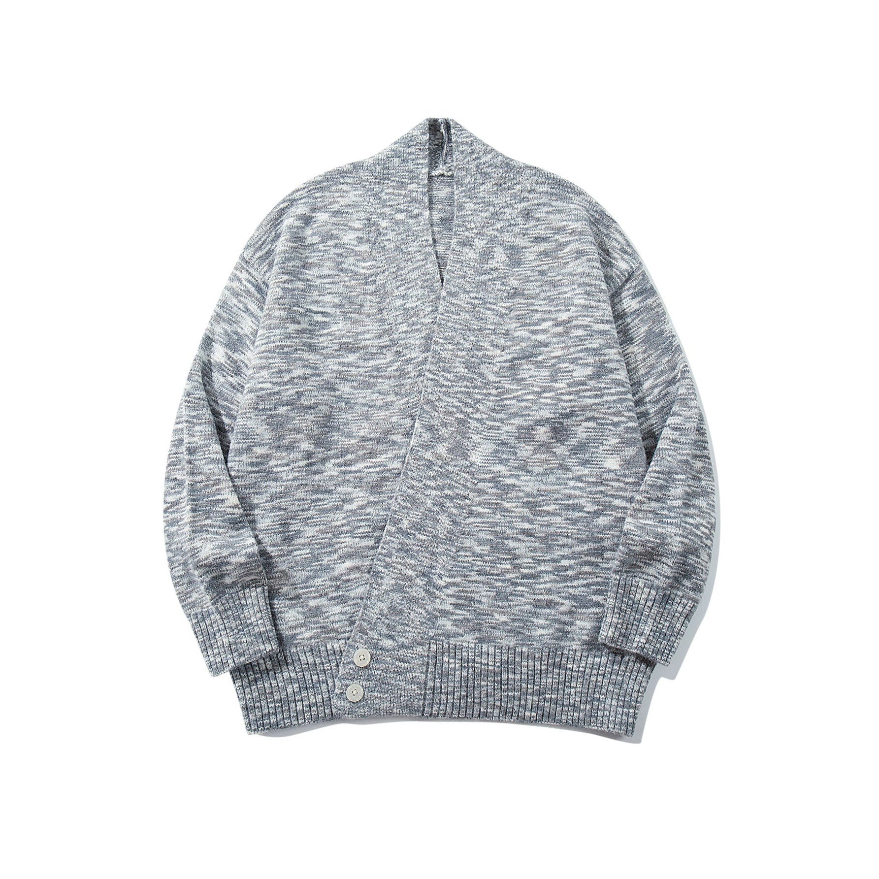 Women Oversize Knit Cardigan with Deep V-Neck, Button Placket at Hem and Melange Structure Chichicherry