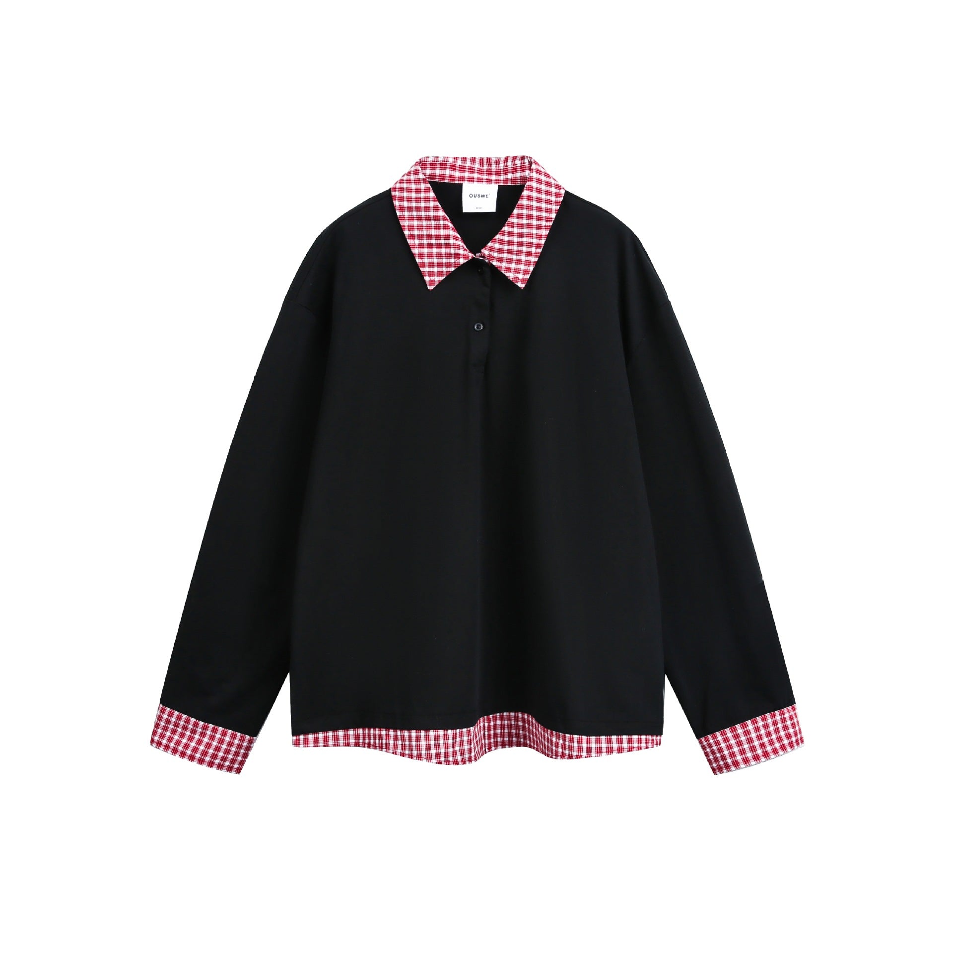 Unisex Wide cut sweatshirt with check collar and hem insert Chichicherry