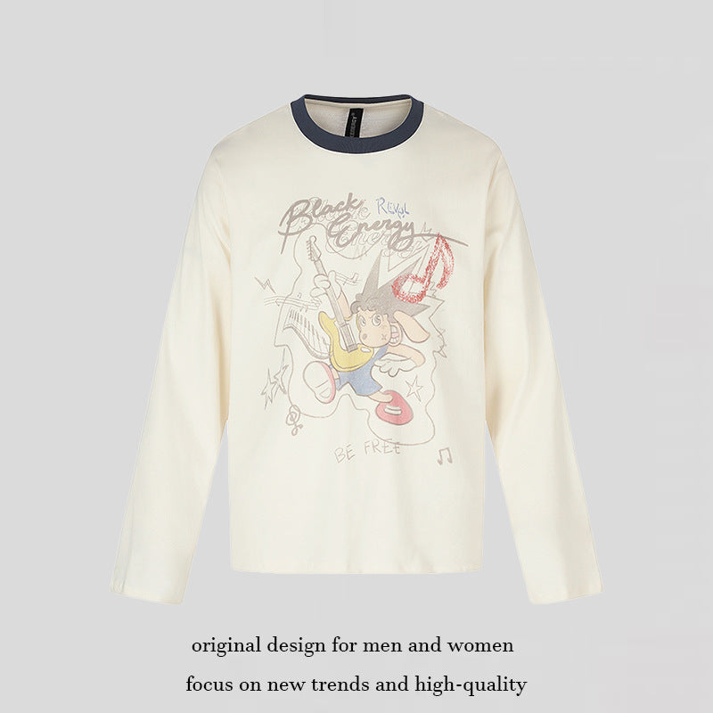 Women's long-sleeve shirt with comic guitar print, glitter detail, and contrast collar Chichicherry