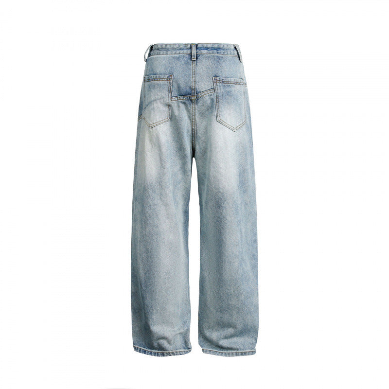 Women's wide high-waisted baggy jeans with curved front seams and patch pockets Chichicherry