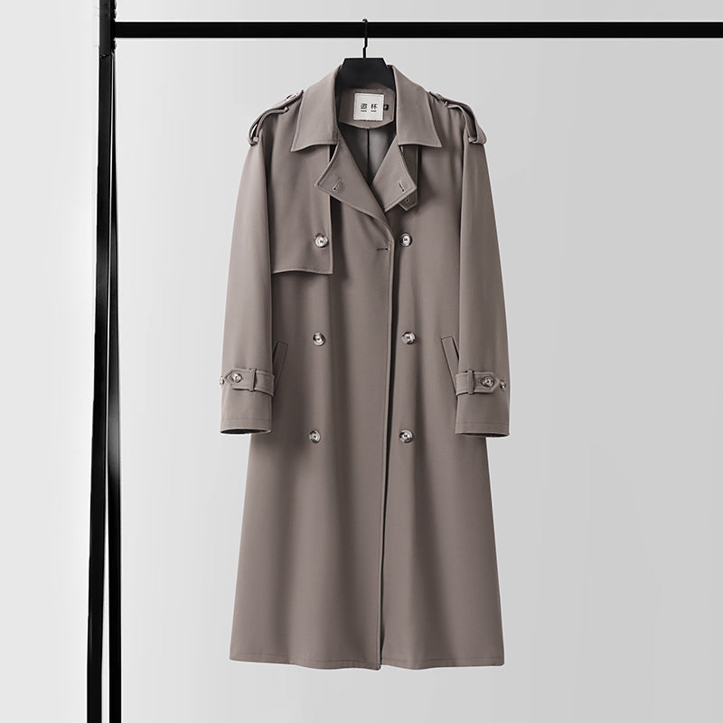 Men's knee-length double-breasted trench coat with epaulettes, storm flap, and cuff strap Chichicherry