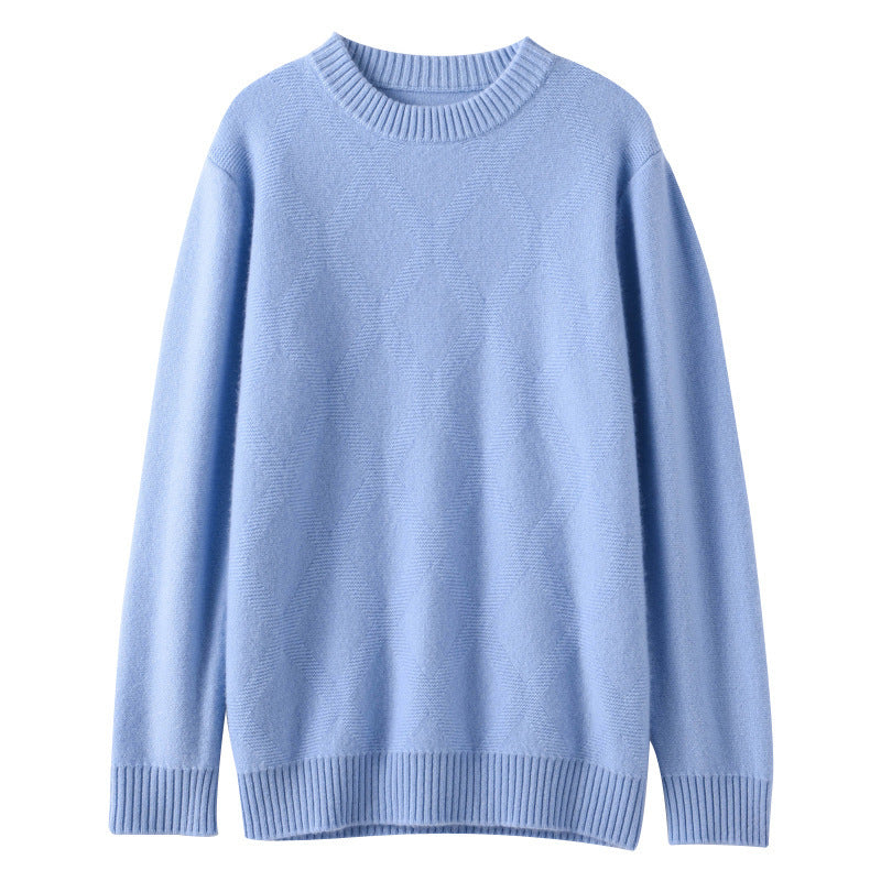 Men's fine crew neck sweater with subtle diamond structure made of cashmere blend Chichicherry