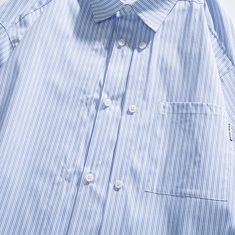 Men's Oversized Cotton Shirt with Fine Stripes and Chest Pocket Chichicherry