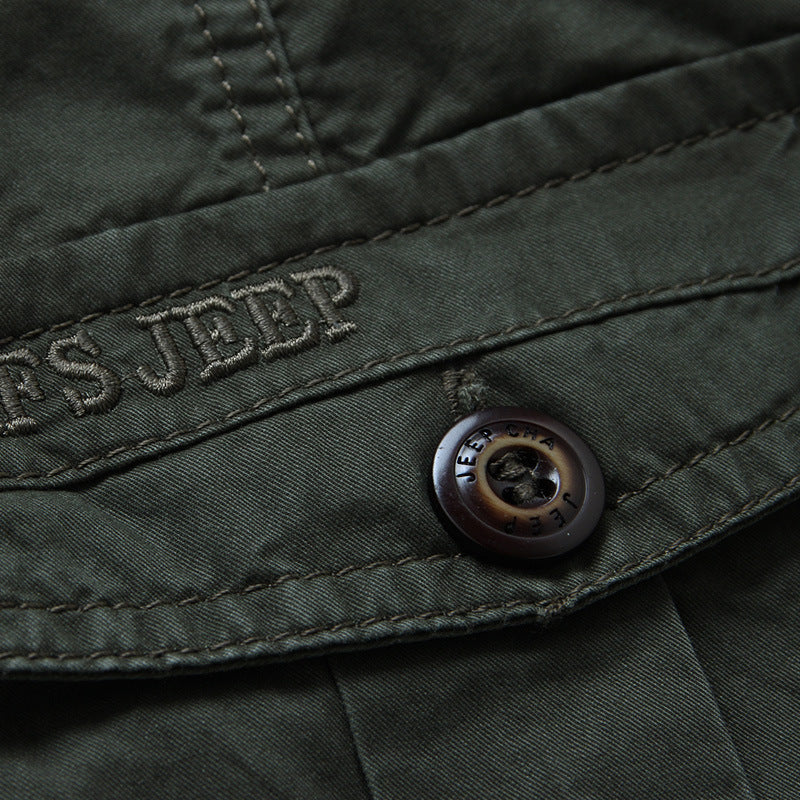 Men's Long-Sleeved Canvas Field Shirt with Chest Patch Pockets and Military Details Chichicherry
