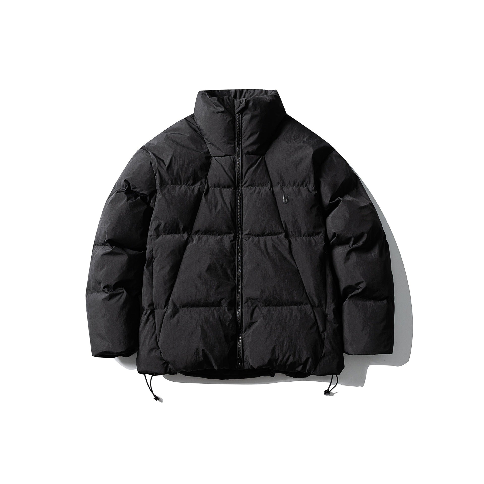 Unisex short-cut square quilted puffer jacket with high funnel collar and adjustable hem Chichicherry