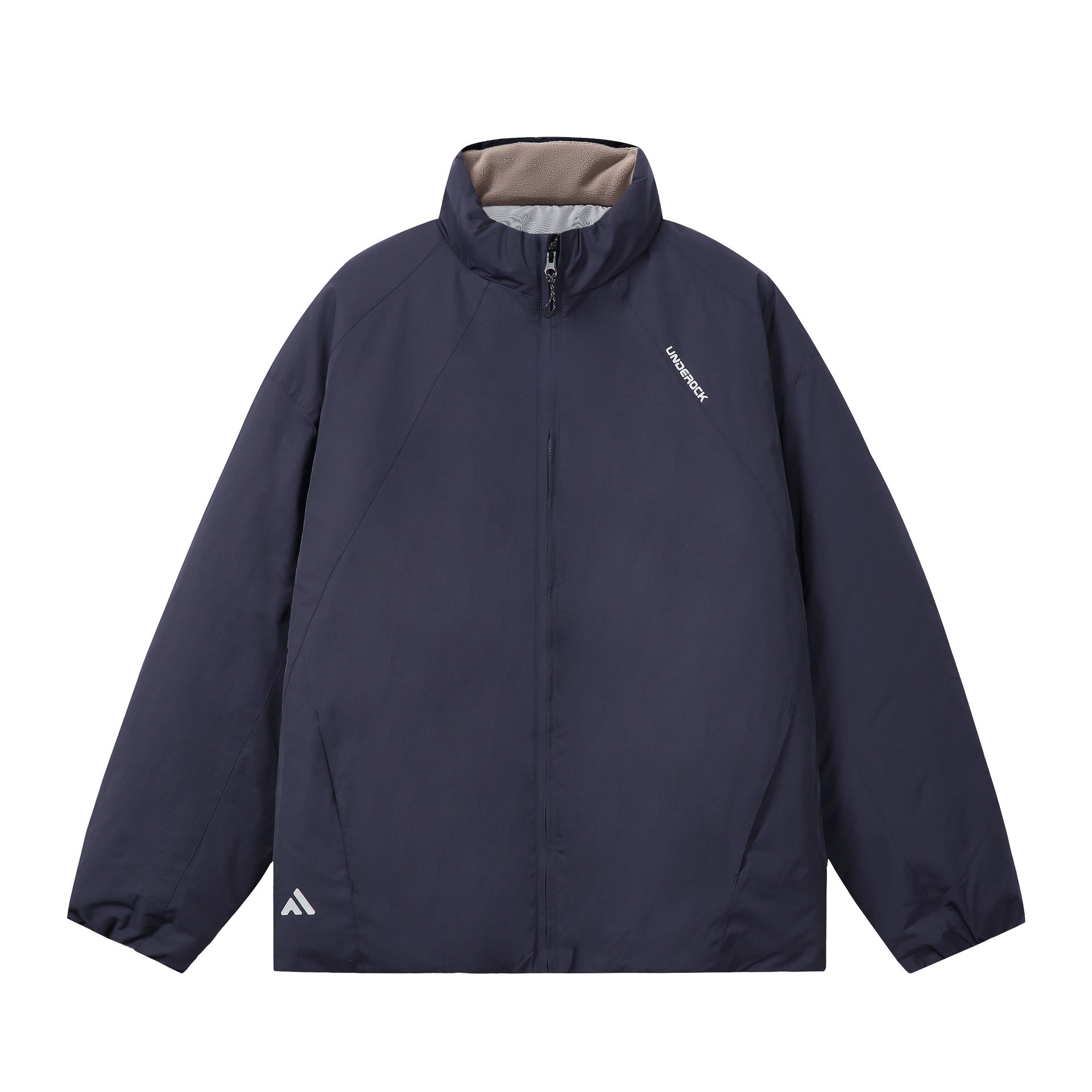 Men's short-cut windproof thermal jacket with fleece-lined stand-up collar and concealed zipper Chichicherry