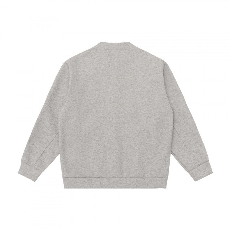 Unisex Casual Button Jacket made of Sweat Fabric with Stand-up Collar, Ribbed Cuffs and Side Pockets Chichicherry