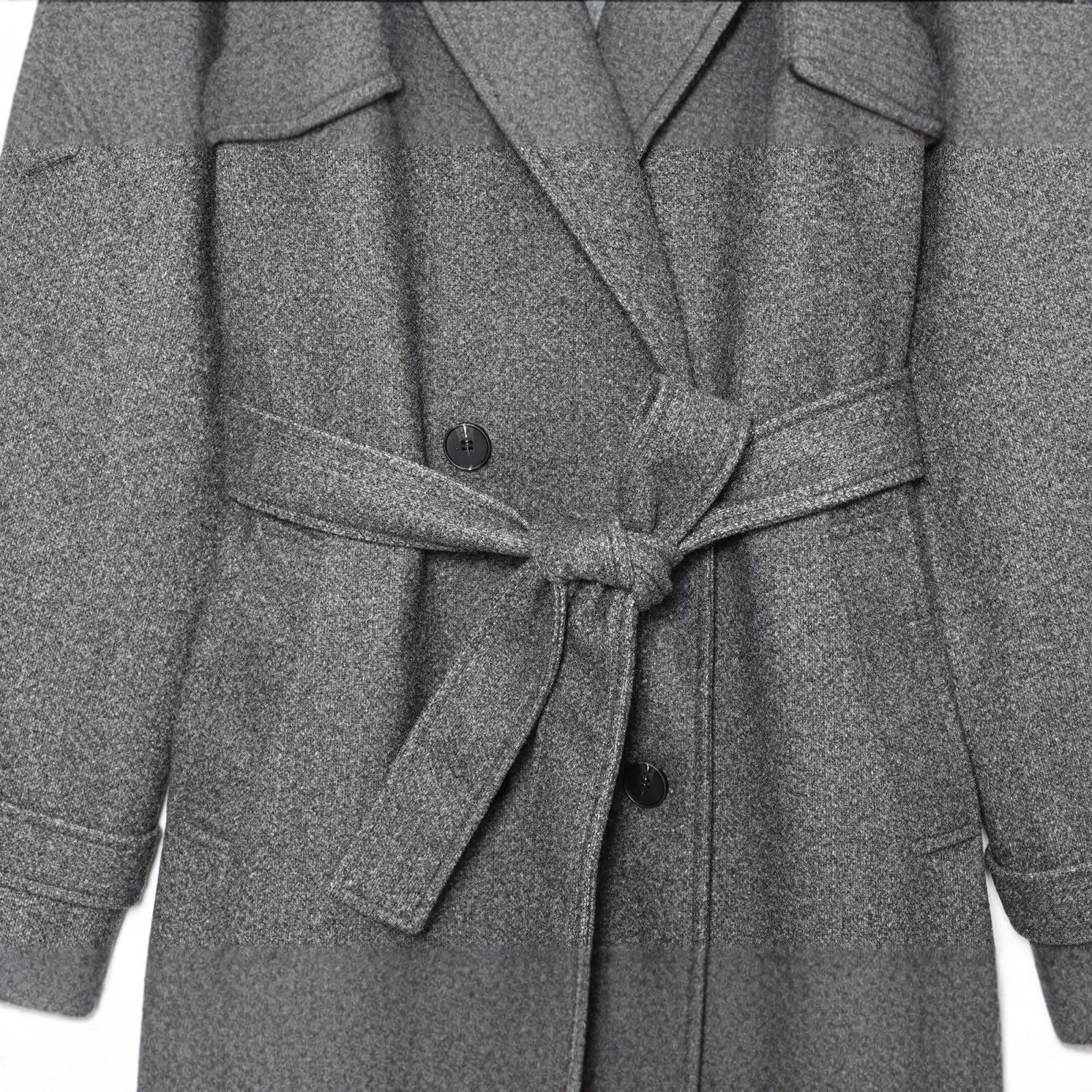 Women's Long Wool Trench Coat with Tie Belt Chichicherry