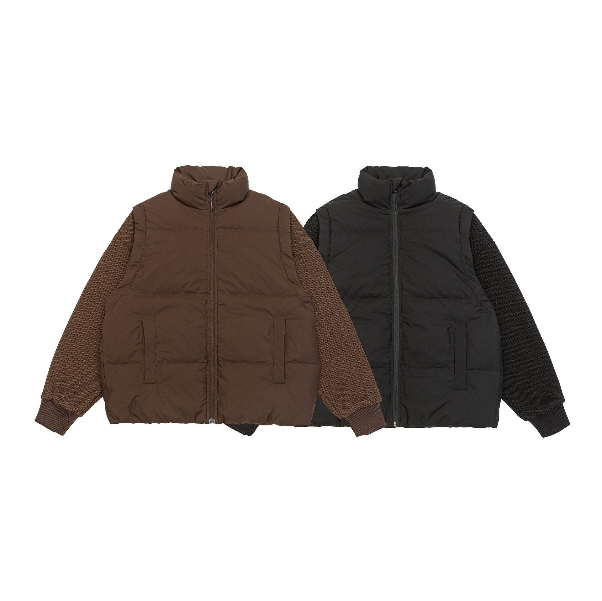 Men's Insulated Hybrid Quilted Jacket with Knitted Sleeves and High Standing Collar Chichicherry