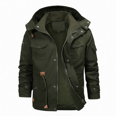Men's robust canvas field parka with teddy fleece lining, hood, and multifunctional pockets Chichicherry