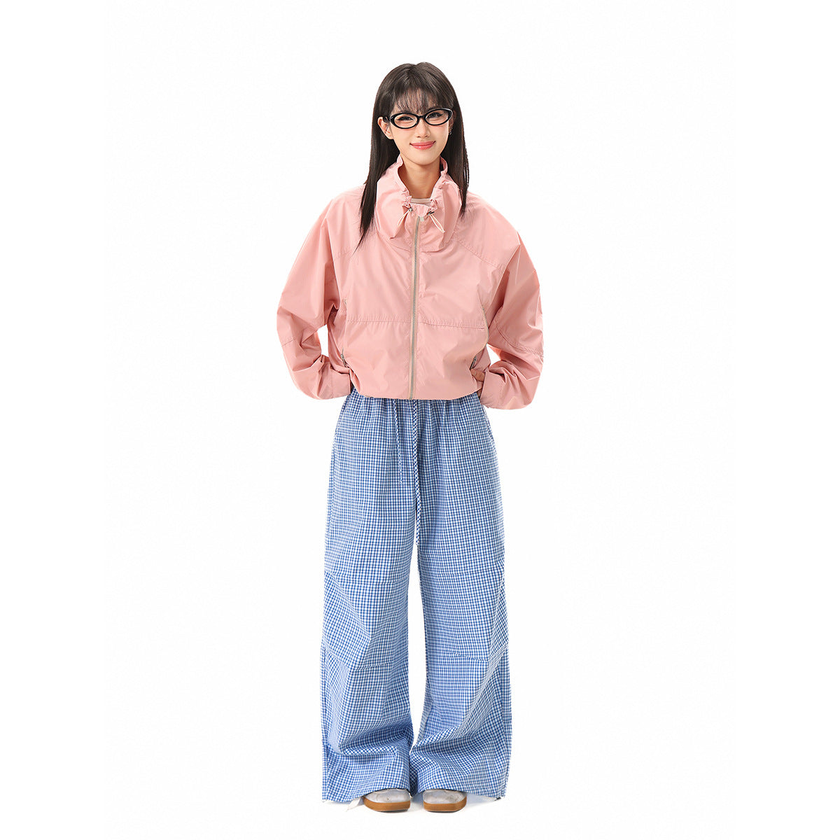 Women Lightweight Cropped Transition Jacket with High Stand Collar and Zipper Pockets Chichicherry