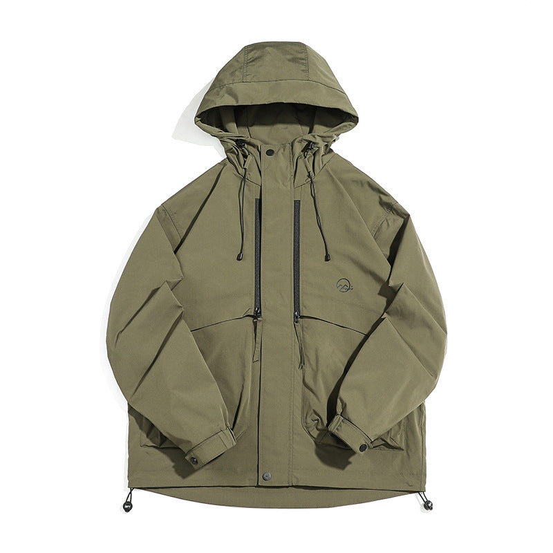 Unisex Technical Outdoor Jacket in Boxy Cut with Hood and Vertical Chest Zippers Chichicherry