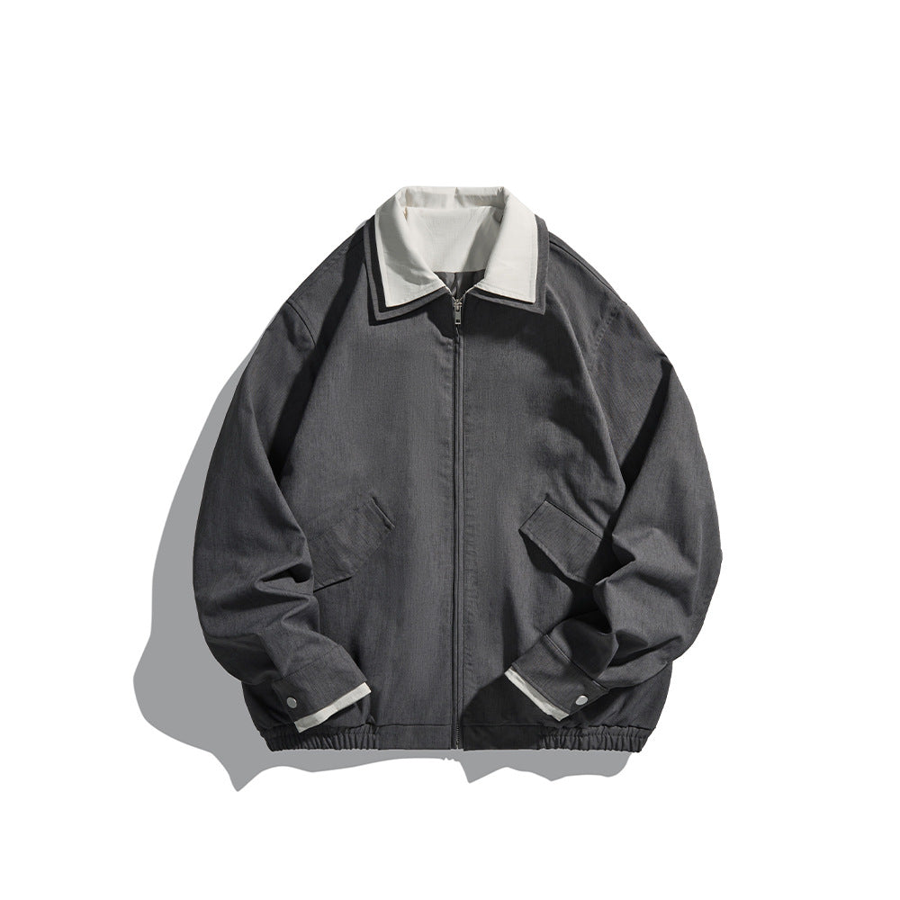 Men's short jacket in boxy cut made of sturdy canvas with contrasting lapel Chichicherry