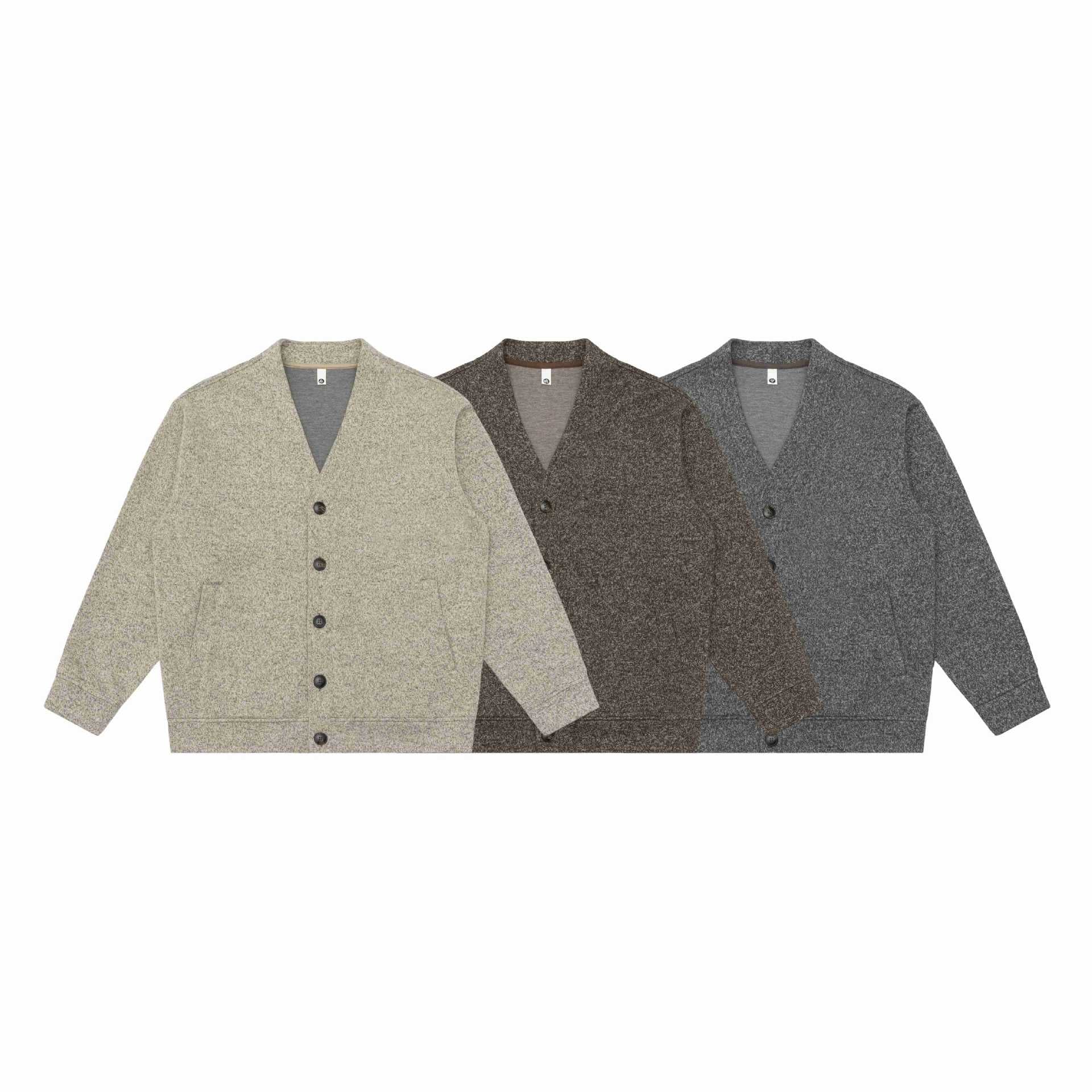 Unisex V-neck cardigan with textured knit and patch pockets Chichicherry