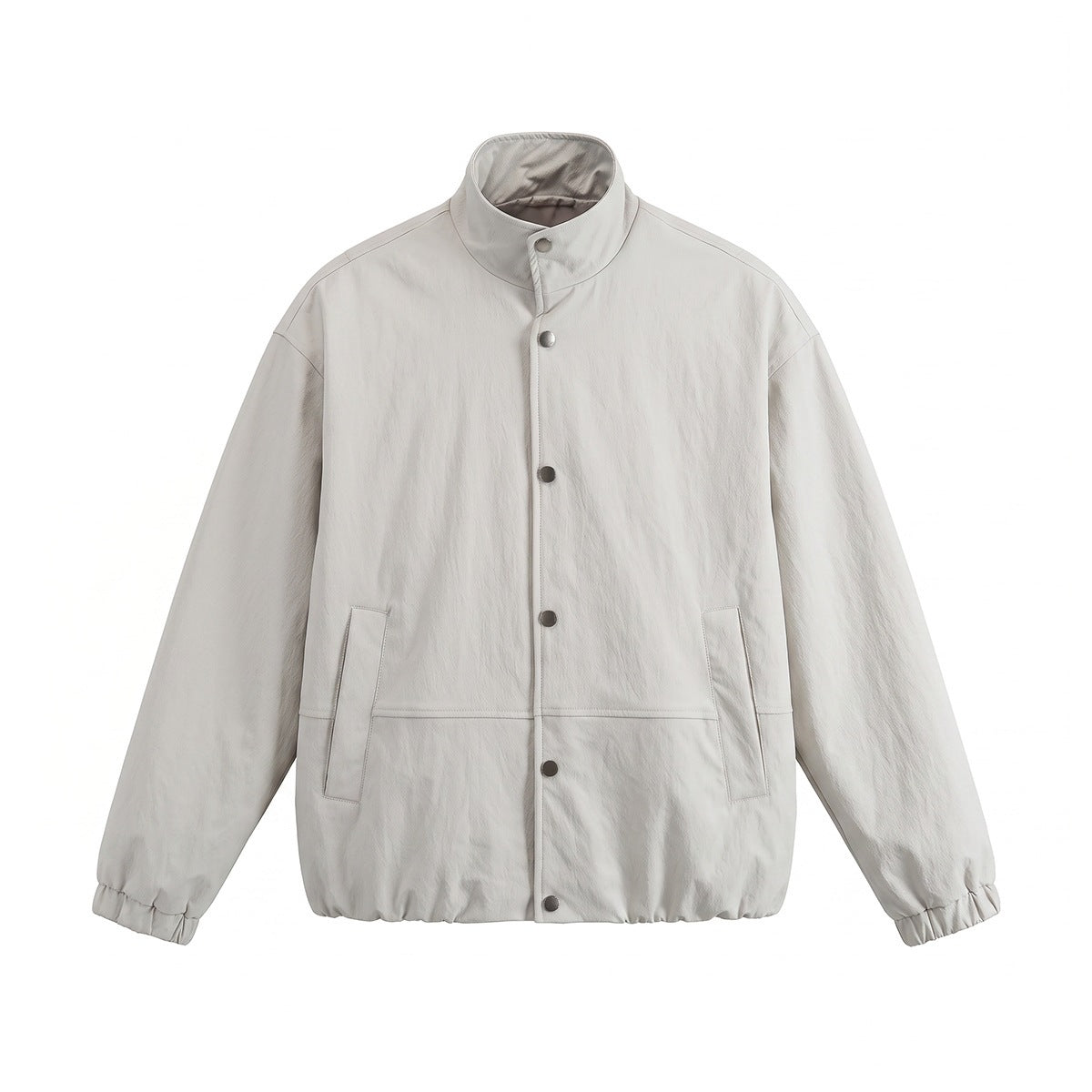 Men's short-cut minimalist boxy blouson with stand collar and press stud placket Chichicherry