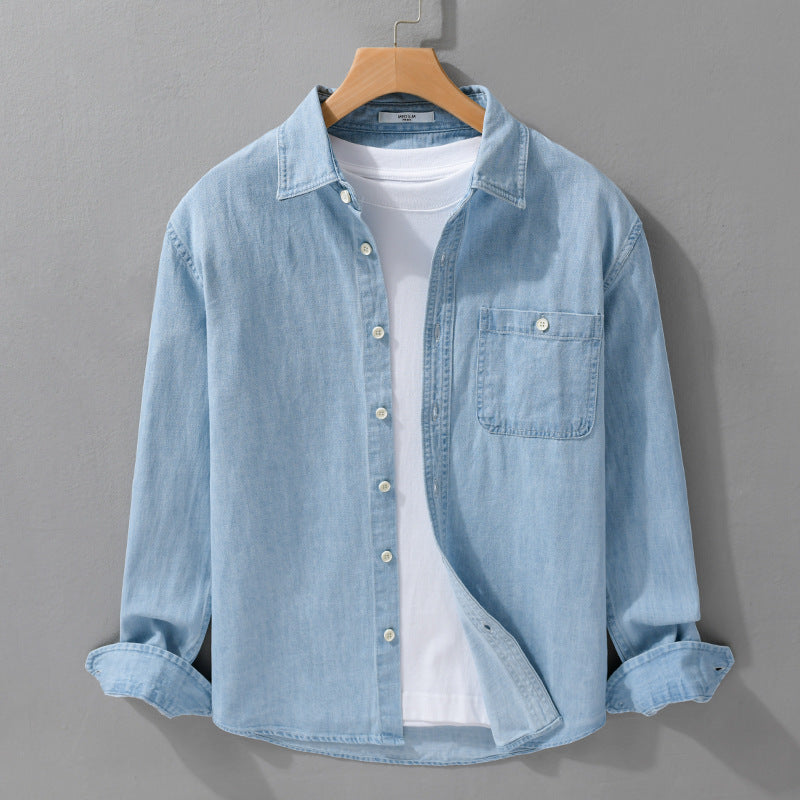 Men's denim overshirt made of cotton twill with chest pocket and contrast stitching Chichicherry