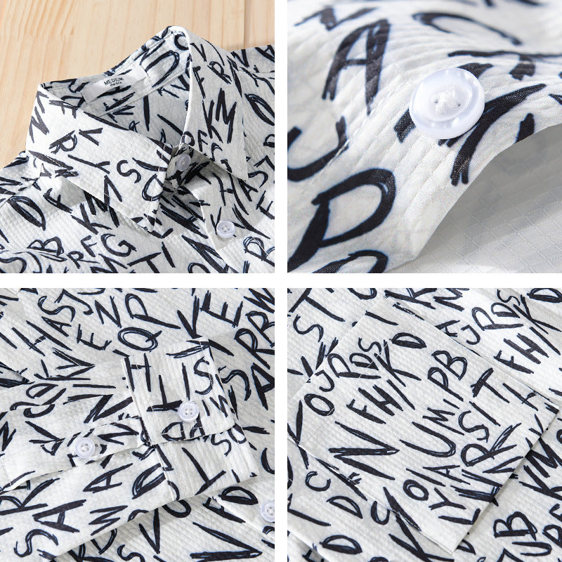 Men's loosely cut long sleeve overshirt with allover letter print and chest pocket Chichicherry