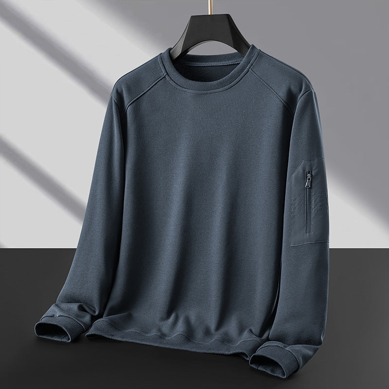 Men's Crew Neck Sweatshirt with Zip Arm Pocket and Functional Jersey Quality Chichicherry