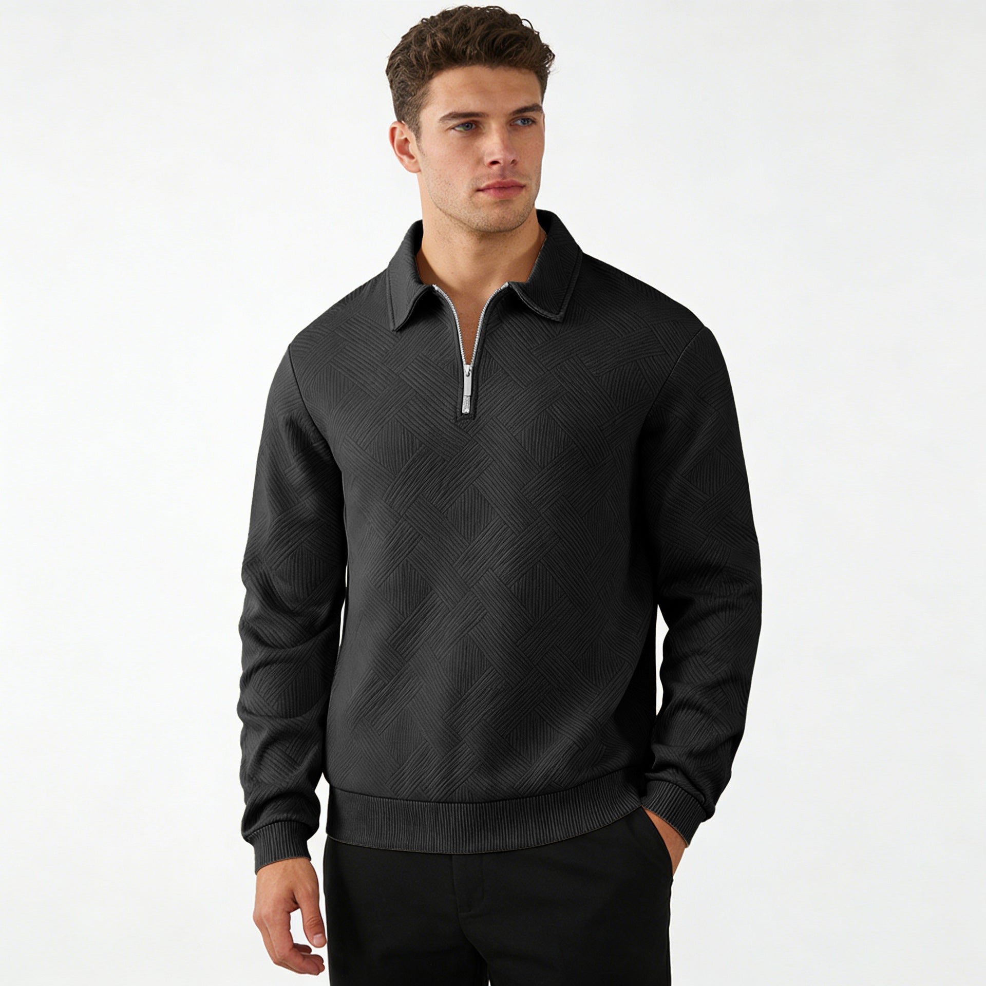 Men's Structured Half-Zip Sweater with Collar and Ribbed Cuffs Chichicherry