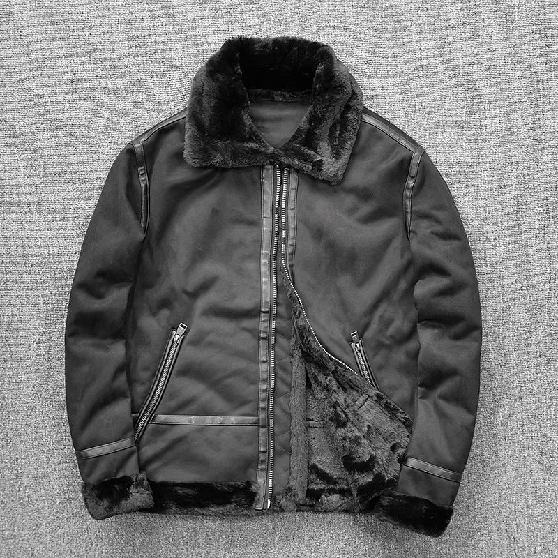 Men's padded pilot jacket made of suede leather imitation with teddy fur inner lining and zip Chichicherry