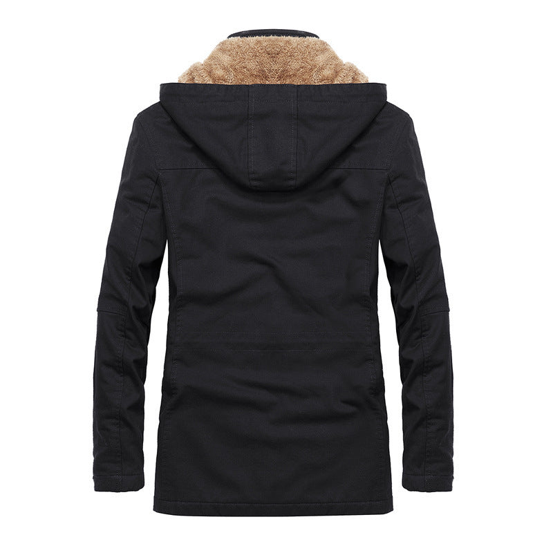 Men's Insulated Canvas Parka with Hood, Teddy Fleece Lining and Multifunctional Pockets Chichicherry