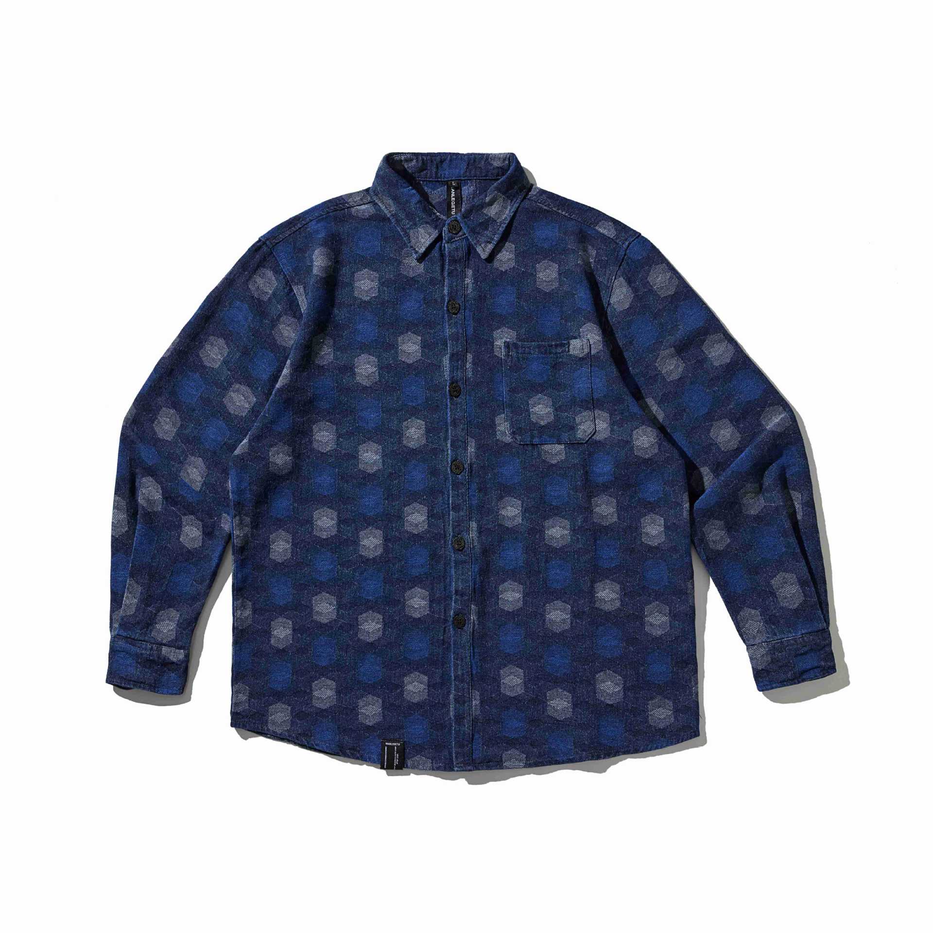 Men's shirt jacket in denim look with geometric jacquard pattern Chichicherry