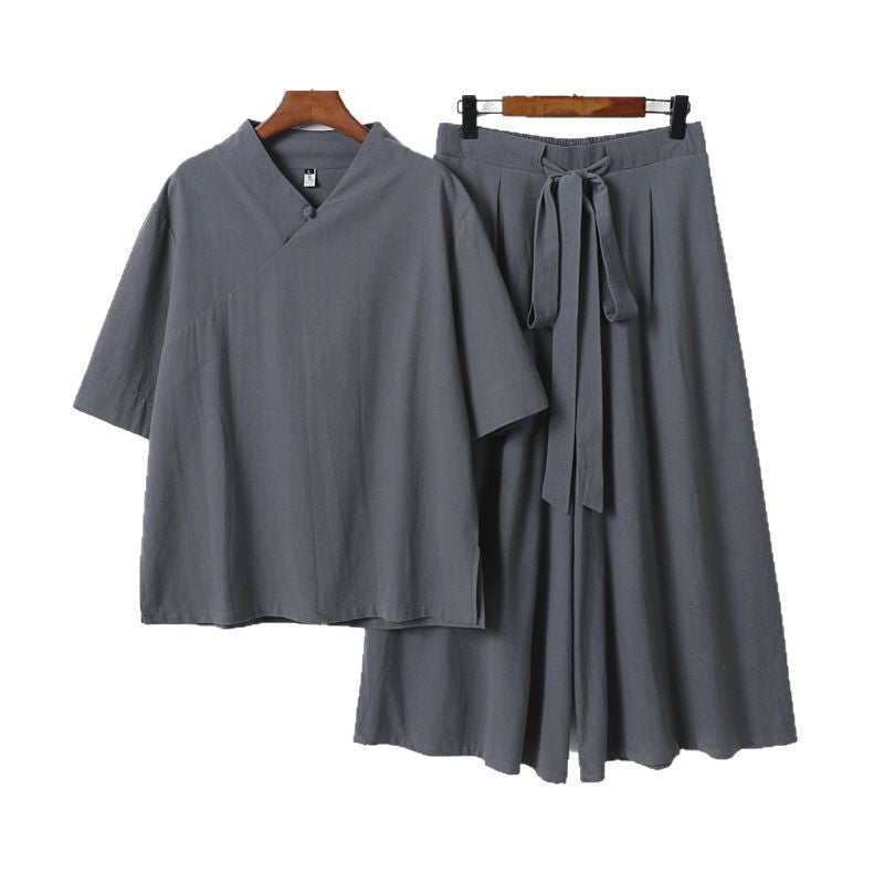 Women's Loose Kimono Loungewear Set with V-Neck and Culotte Pants Chichicherry