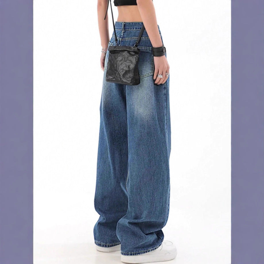 Women high-waisted oversized baggy jeans with knee rip and wide leg Chichicherry