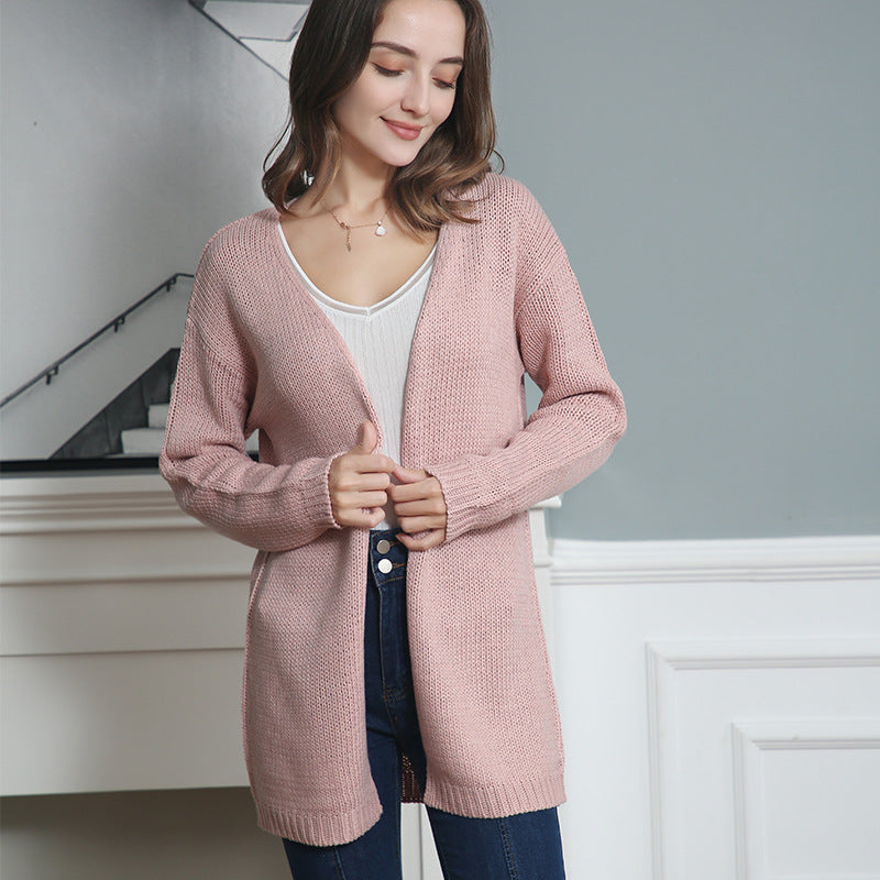 Women Longline Knit Cardigan without Closure with Open Front and Fine Rib Edge Chichicherry