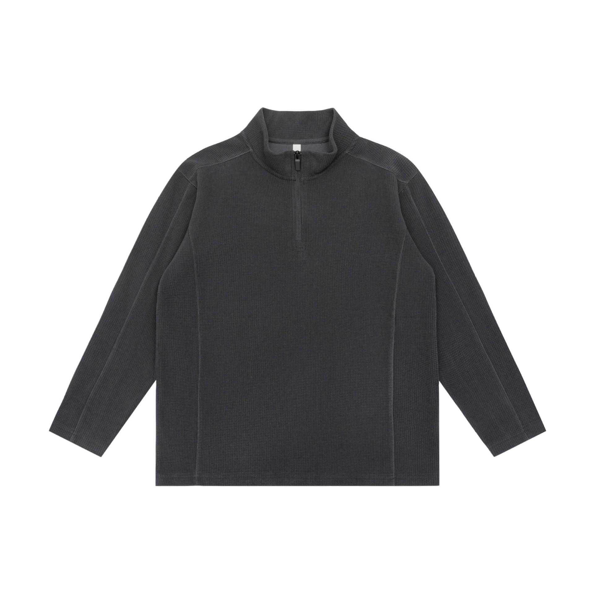 Unisex Waffle Structure Half Zip Pullover with Troyer Collar and Relaxed Fit Chichicherry