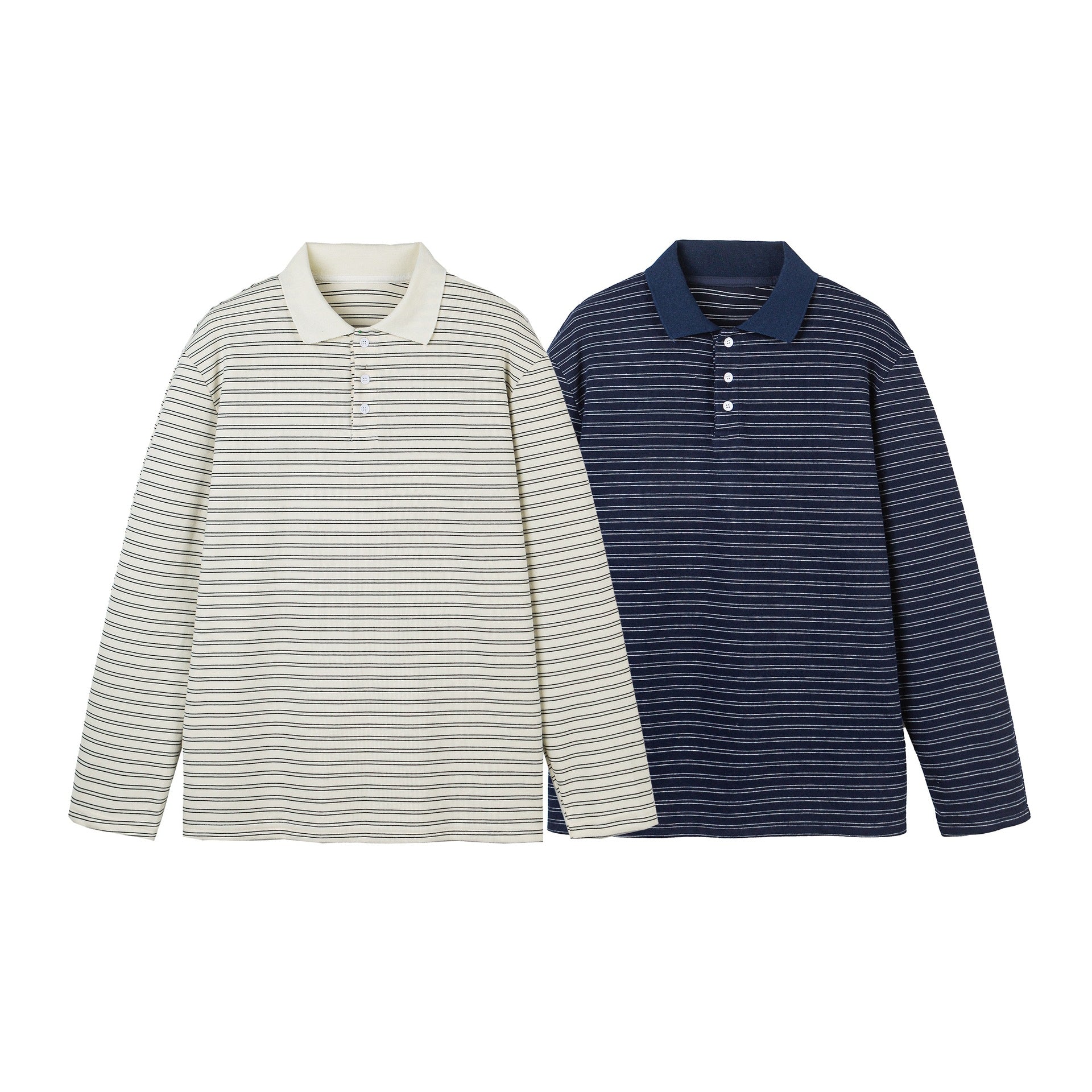 Men's Long Sleeve Polo Shirt in Striped Jersey with Henley Placket Chichicherry