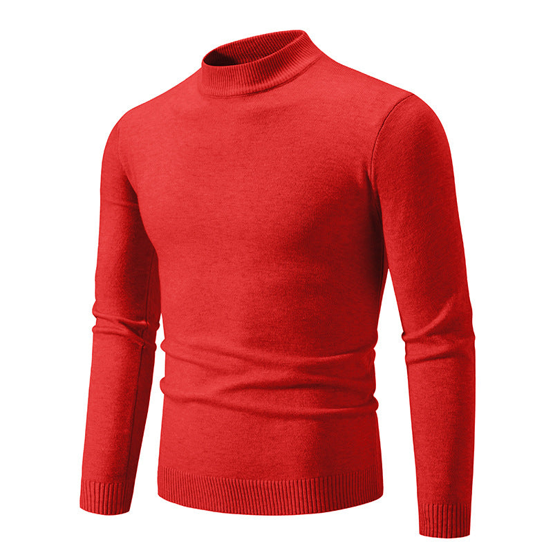 Men's Slim Fit Fine Knit Mock Neck Sweater with Ribbed Collar and Hem Chichicherry