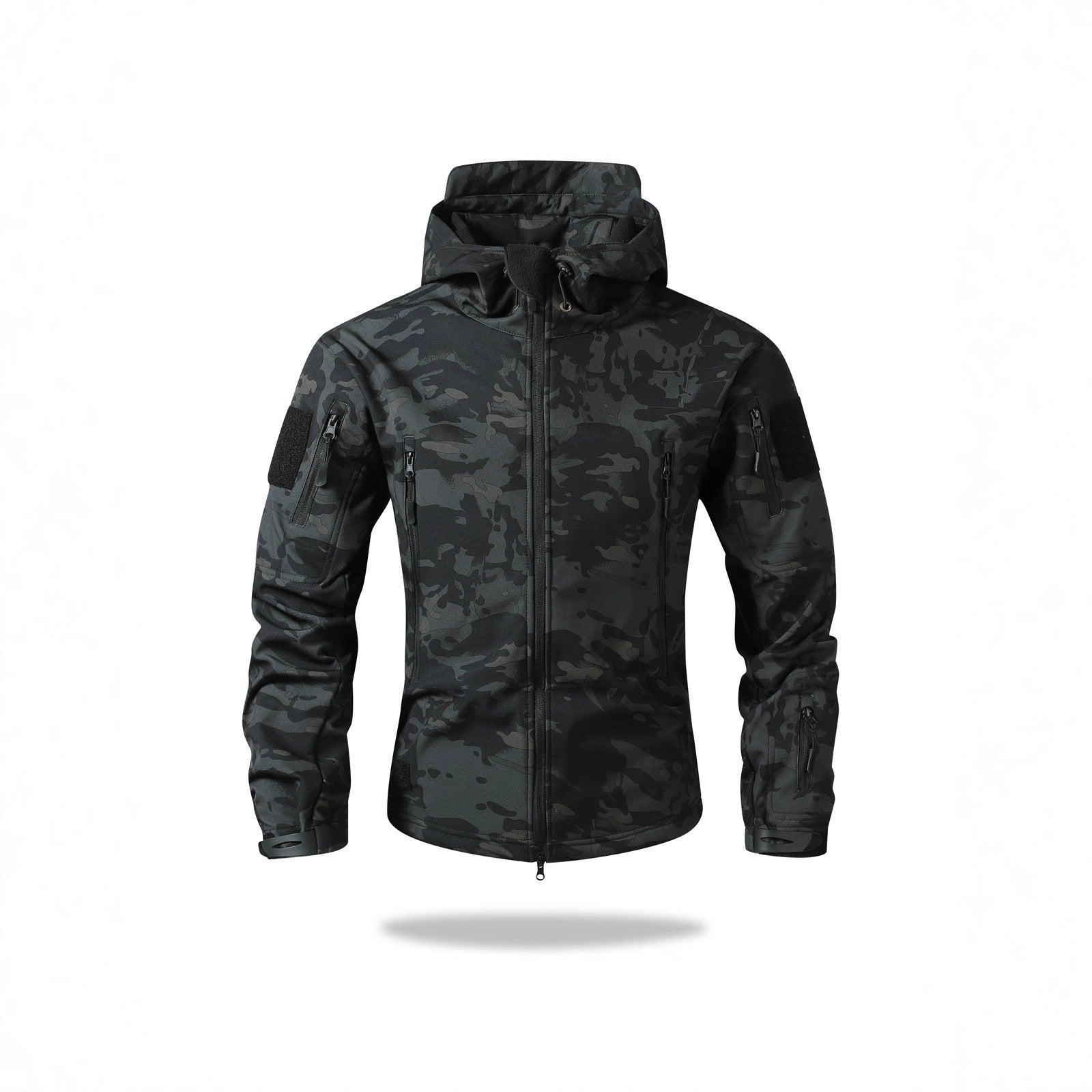 Men's Tactical Softshell Jacket with Hood, Camouflage Print and Multifunctional Pockets Chichicherry