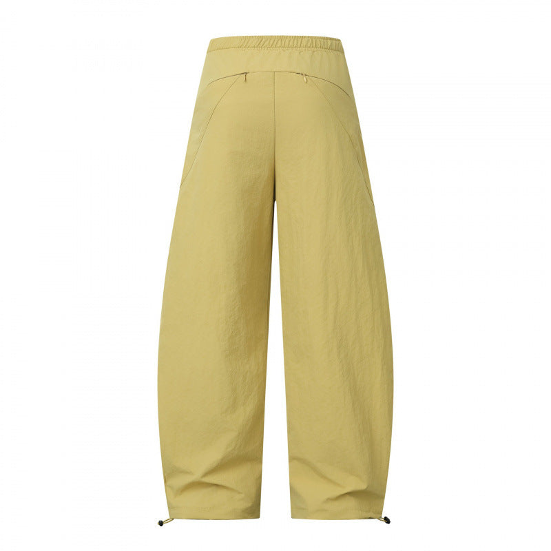 Women's Loose Cargo Pants with Drawstring Waist, Integrated Woven Belt, and Adjustable Cord Closures Chichicherry