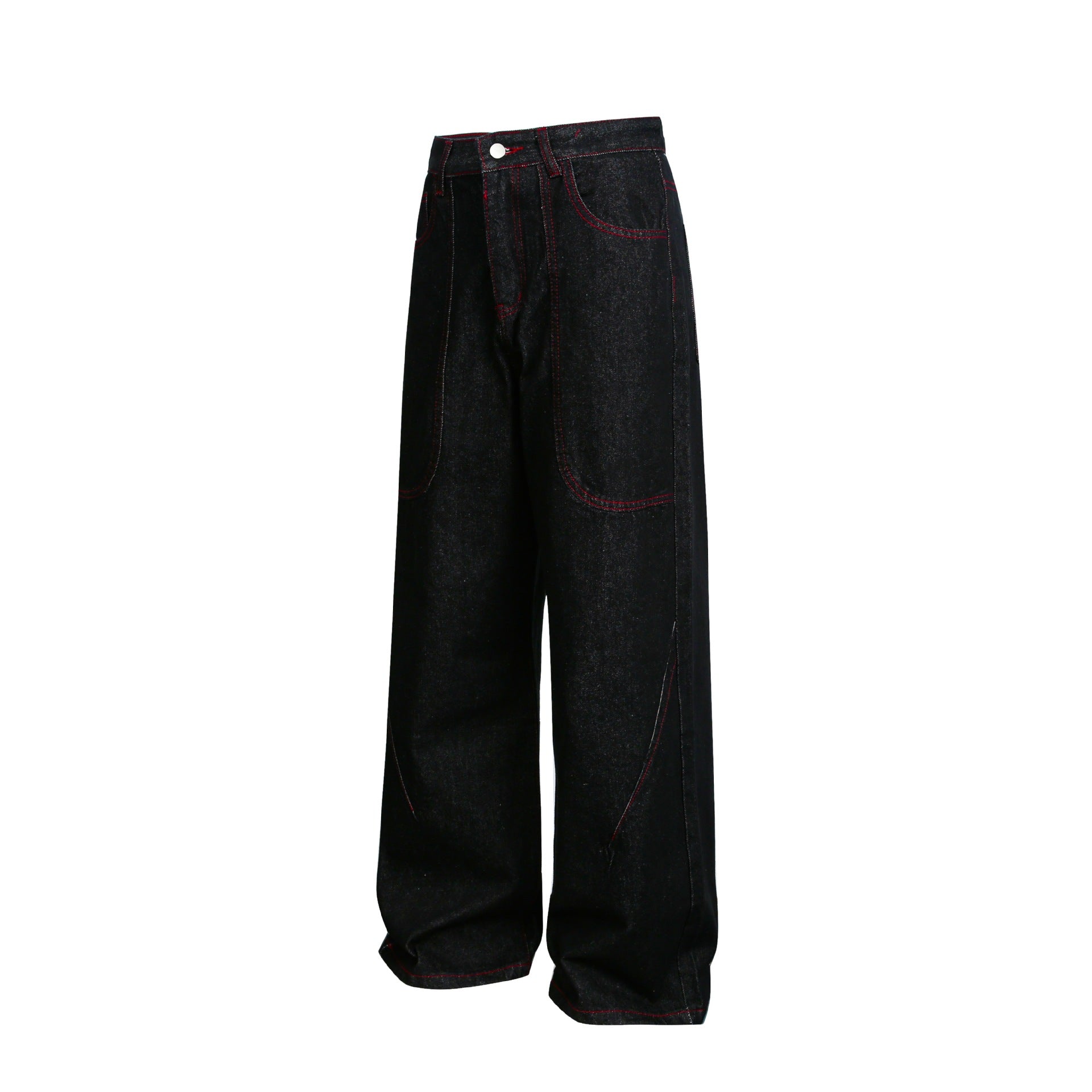 Women's Wide Cropped Denim Pants with High Waist and Contrast Stitching Chichicherry